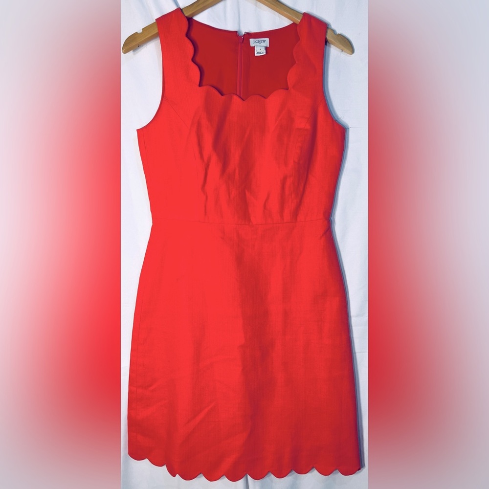 J Crew Women’s Hot Pink Square Neck Scallop MIDI Dress Size 2.